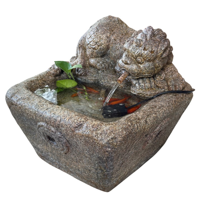 Pixiu воден фонтан статуя за открит двор, изкуствен камък, ръчна изработка, циркулираща вода за градина и рибно езерце, китайски стил