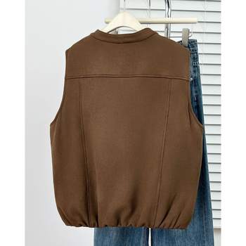 Vesta cardigan tricotată, material poliester, închidere cu fermoar, guler rotund, umplutură din bumbac