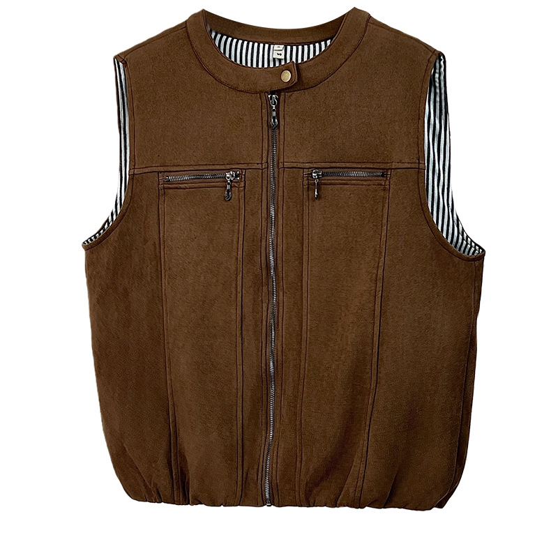 Vesta cardigan tricotată, material poliester, închidere cu fermoar, guler rotund, umplutură din bumbac