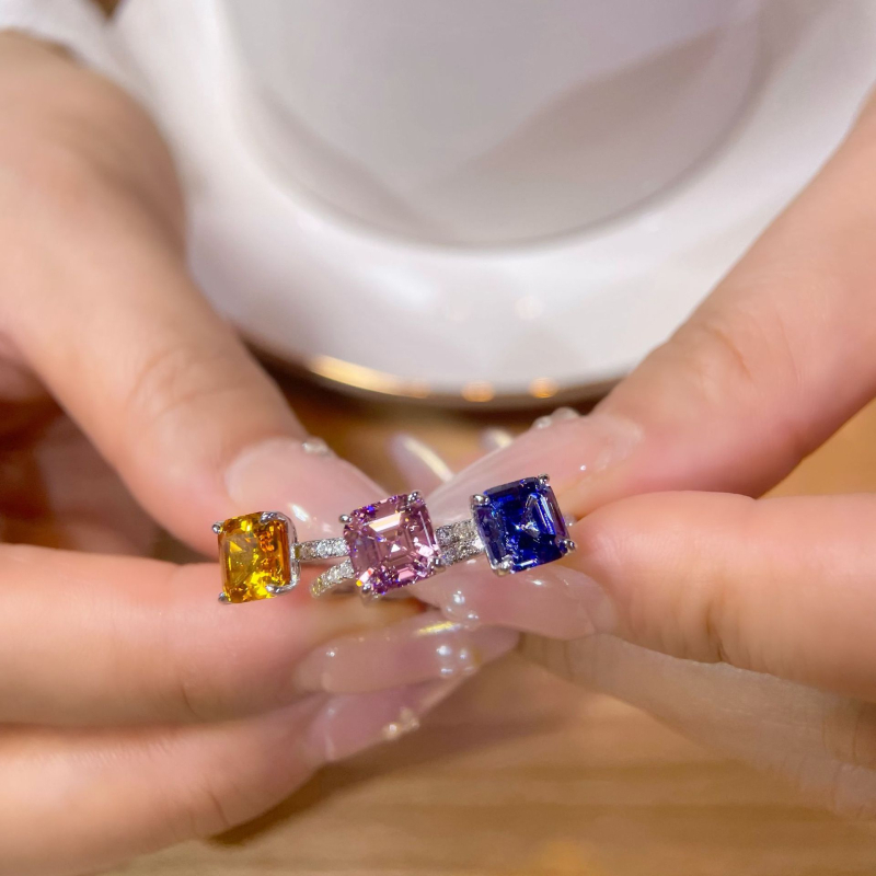 Gyűrű 925-ös ezüstből, geometriás kialakítás, kövek beültetve, Yuhan Jewelry