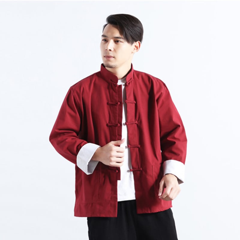 Muška košulja od pamuk-lanene mješavine, ležernog kroja, stojeći ovratnik, dugi rukav, jednobojna