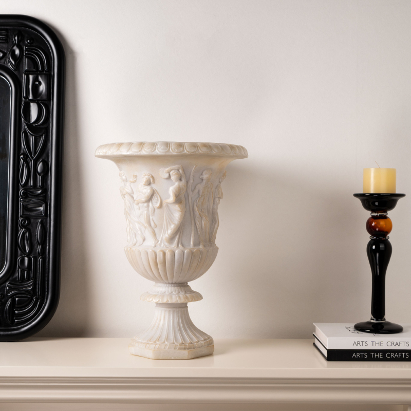 Hidropóniás váza gyantából készült római reliefszobával, jáde utánozat kinézet, középkori francia retro stílusú, eredeti dizájn dekoráció