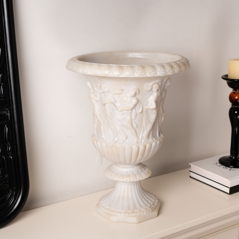 Hidropóniás váza gyantából készült római reliefszobával, jáde utánozat kinézet, középkori francia retro stílusú, eredeti dizájn dekoráció