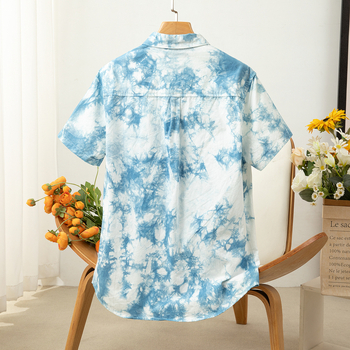 Férfi pamut tie-dye ing, rövid ujjú, színes blokk mintázat, laza szabás, nedvességelvezető anyag