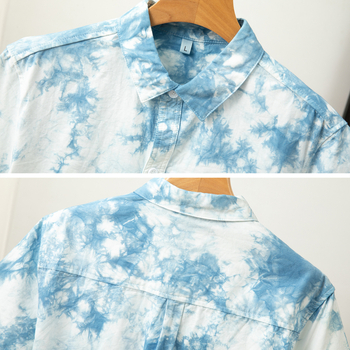 Férfi pamut tie-dye ing, rövid ujjú, színes blokk mintázat, laza szabás, nedvességelvezető anyag