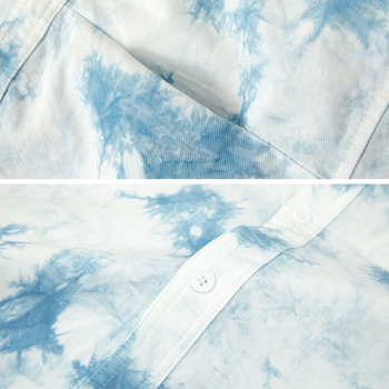 Férfi pamut tie-dye ing, rövid ujjú, színes blokk mintázat, laza szabás, nedvességelvezető anyag