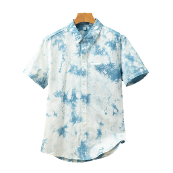 Férfi pamut tie-dye ing, rövid ujjú, színes blokk mintázat, laza szabás, nedvességelvezető anyag