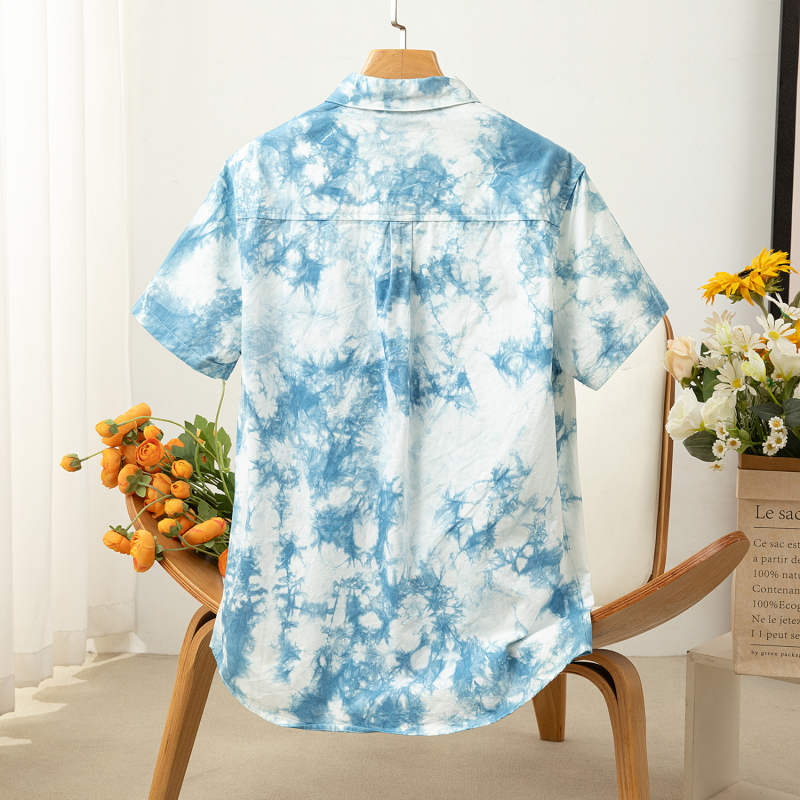 Férfi pamut tie-dye ing, rövid ujjú, színes blokk mintázat, laza szabás, nedvességelvezető anyag