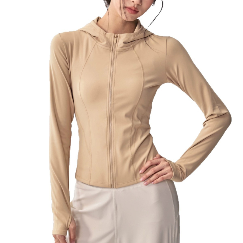 Női kapucnis sportkabát őszre, vastag anyag, 80% nylon, hosszú ujjú, egyszínű minta