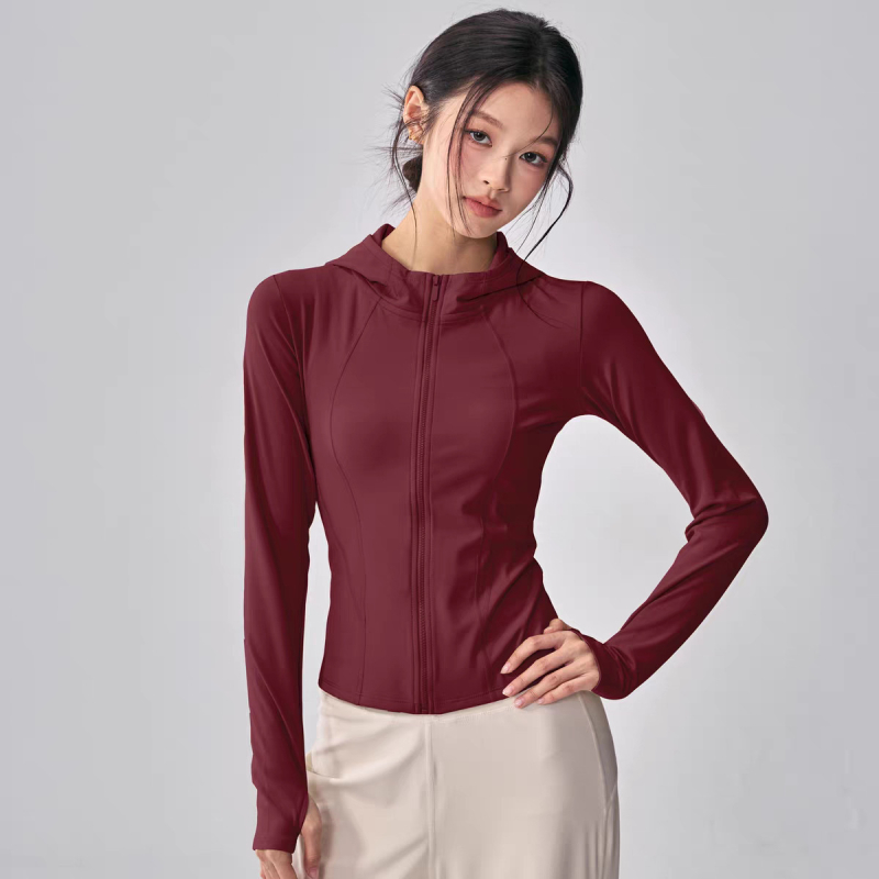 Női kapucnis sportkabát őszre, vastag anyag, 80% nylon, hosszú ujjú, egyszínű minta