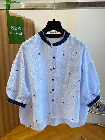 Női poliészter ing, kerek nyakú, 5/4 ujjú, egyenes szabású, mindennapi nyári felső 2025