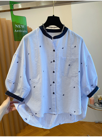 Női poliészter ing, kerek nyakú, 5/4 ujjú, egyenes szabású, mindennapi nyári felső 2025