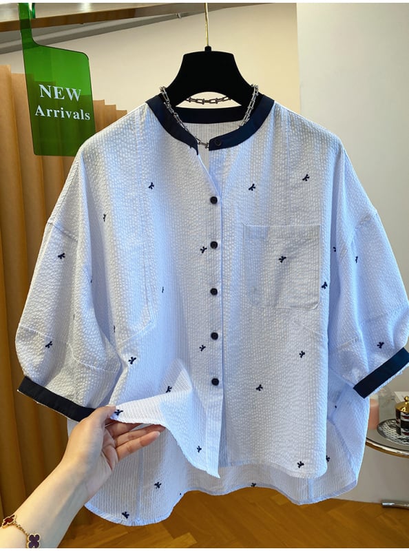 Női poliészter ing, kerek nyakú, 5/4 ujjú, egyenes szabású, mindennapi nyári felső 2025