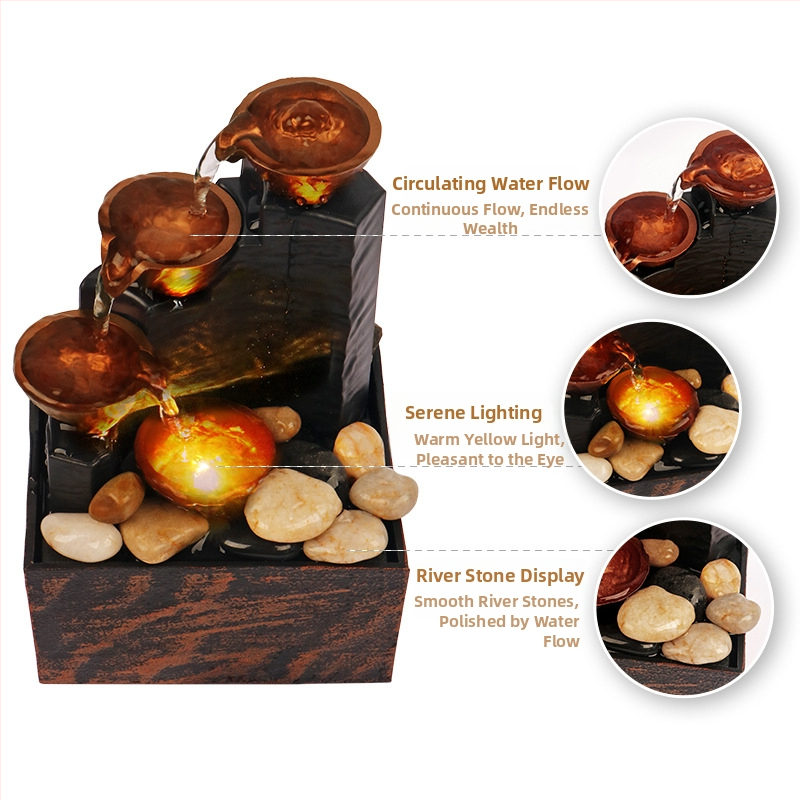 Tečúca voda lampa – stolová dekorácia, séria Golden Ladder Running Water, Musen Tang