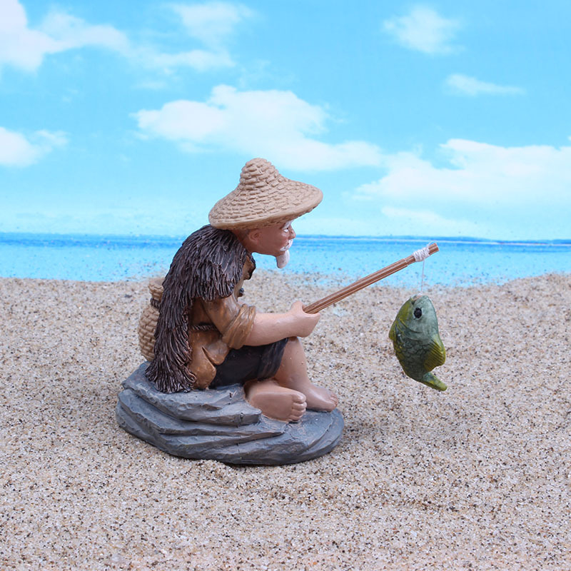 Műgyantából készült horgászfigura akváriumi dekorációhoz, kategória Karakterek, festett felület, gravírozási eljárás, Yingqiu Craft