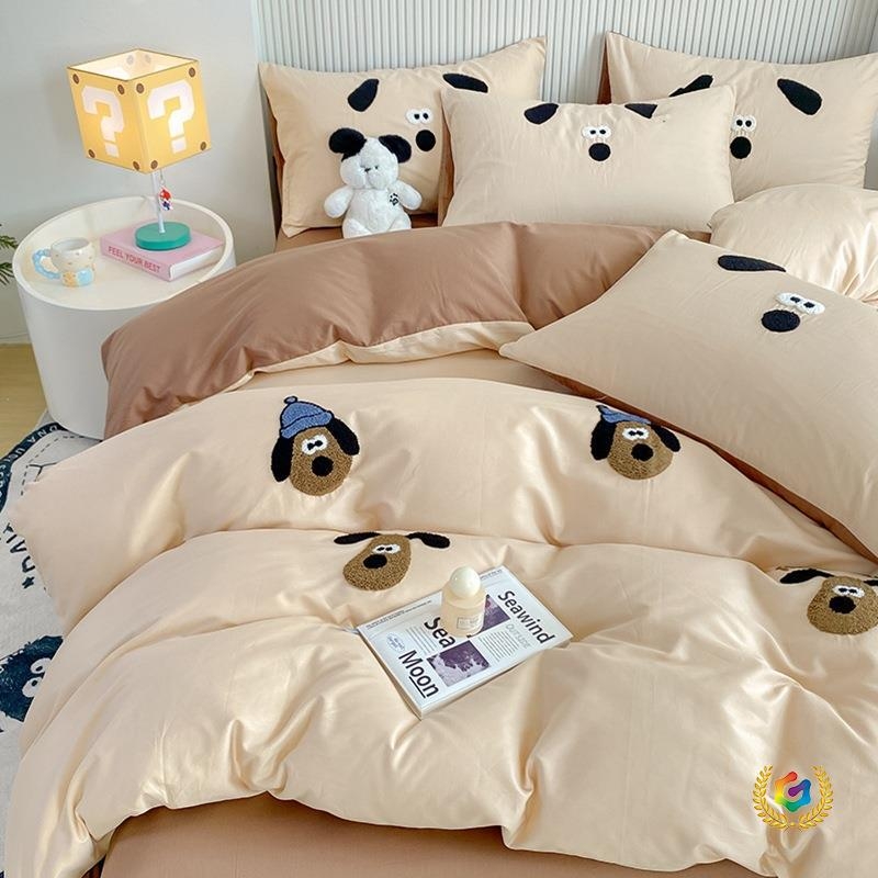 Gyerekeknek készült négy részes ágyneműkészlet 100% pamutból, Cartoon mintával, reaktív nyomtatás, hímzés és steppelés, 40-count, textil sűrűsége 133x72, nyár