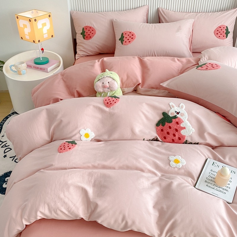 Gyerekeknek készült négy részes ágyneműkészlet 100% pamutból, Cartoon mintával, reaktív nyomtatás, hímzés és steppelés, 40-count, textil sűrűsége 133x72, nyár