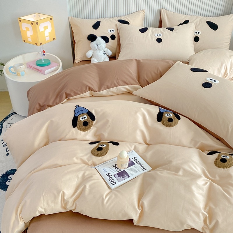 Gyerekeknek készült négy részes ágyneműkészlet 100% pamutból, Cartoon mintával, reaktív nyomtatás, hímzés és steppelés, 40-count, textil sűrűsége 133x72, nyár