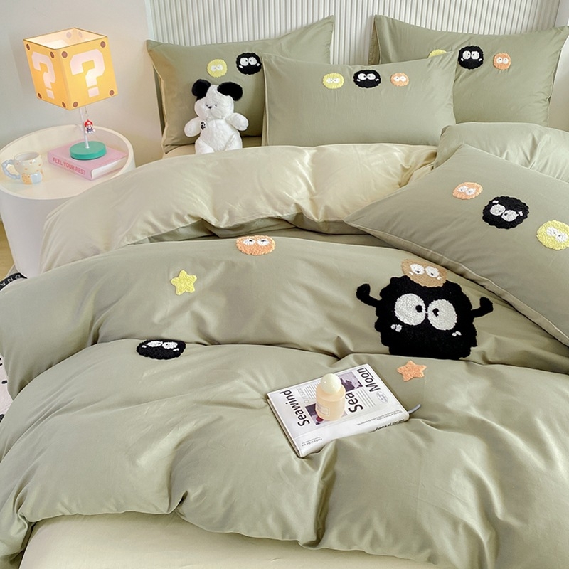 Gyerekeknek készült négy részes ágyneműkészlet 100% pamutból, Cartoon mintával, reaktív nyomtatás, hímzés és steppelés, 40-count, textil sűrűsége 133x72, nyár