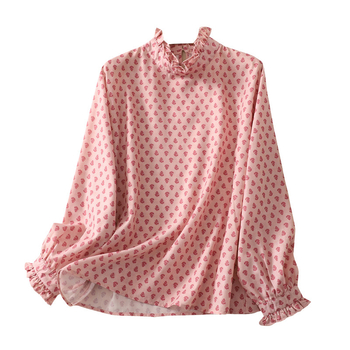 Női hosszú ujjú blúza csipkés gallérral és mintával; akril szálból; 95%+ fő anyag; spandex <30%; pulóver stílus; tavasz–nyár 2025