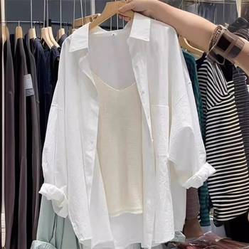 Ženska opuštena košulja s polo ovratnikom, dugi rukavi, jednobojni model, poliester 70–80%, pulover stil, duljina 50–65 cm, ljeto 2025