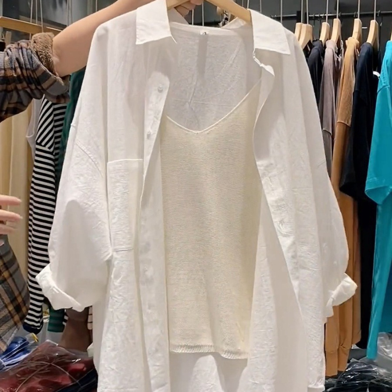 Ženska opuštena košulja s polo ovratnikom, dugi rukavi, jednobojni model, poliester 70–80%, pulover stil, duljina 50–65 cm, ljeto 2025