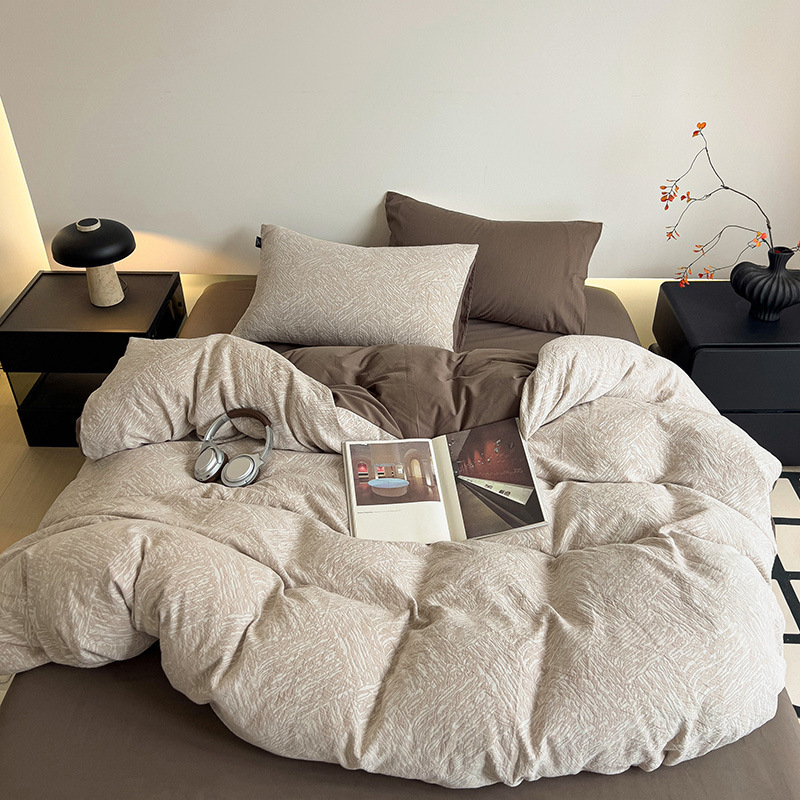 Flanel ágynemű garnitúra, 100% pamut, 60 szál, reaktív nyomtatás, geometriai mintázat, négy részes garnitúra