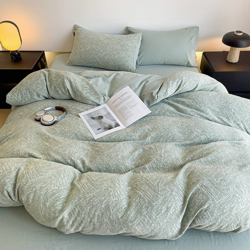 Flanel ágynemű garnitúra, 100% pamut, 60 szál, reaktív nyomtatás, geometriai mintázat, négy részes garnitúra