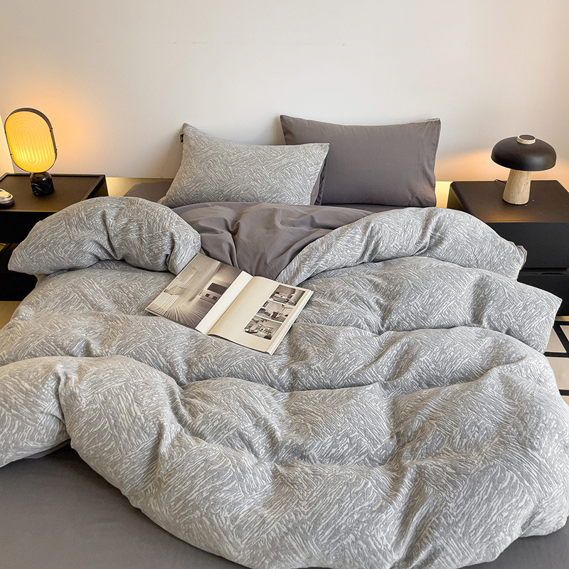 Flanel ágynemű garnitúra, 100% pamut, 60 szál, reaktív nyomtatás, geometriai mintázat, négy részes garnitúra