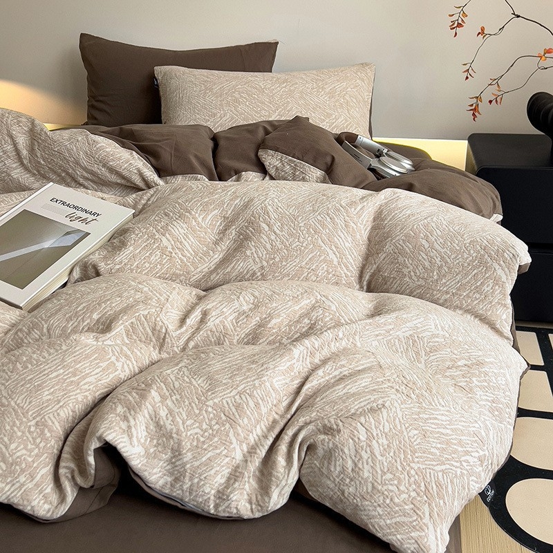 Flanel ágynemű garnitúra, 100% pamut, 60 szál, reaktív nyomtatás, geometriai mintázat, négy részes garnitúra