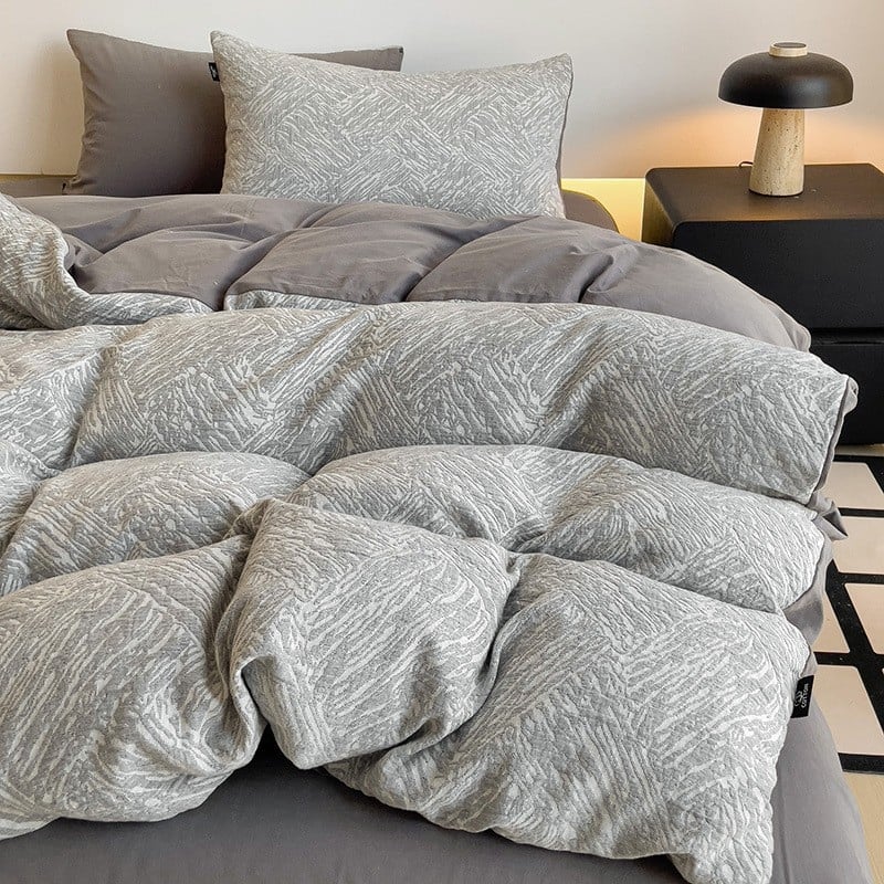 Flanel ágynemű garnitúra, 100% pamut, 60 szál, reaktív nyomtatás, geometriai mintázat, négy részes garnitúra