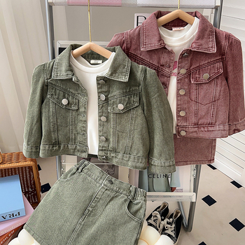 Dječji denimski set: jakna i suknja od denima, dva komada, korejski stil, 70% pamuk, za uzrast 3-8 godina