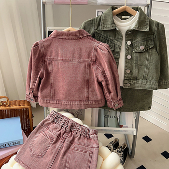 Dječji denimski set: jakna i suknja od denima, dva komada, korejski stil, 70% pamuk, za uzrast 3-8 godina