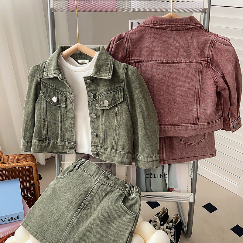 Dječji denimski set: jakna i suknja od denima, dva komada, korejski stil, 70% pamuk, za uzrast 3-8 godina