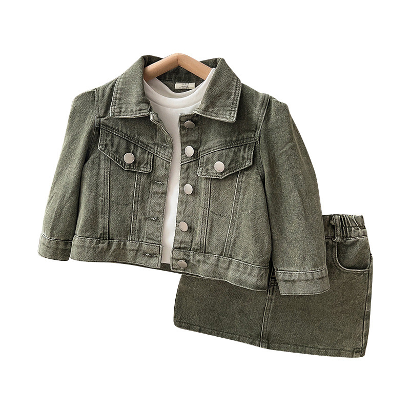 Dječji denimski set: jakna i suknja od denima, dva komada, korejski stil, 70% pamuk, za uzrast 3-8 godina