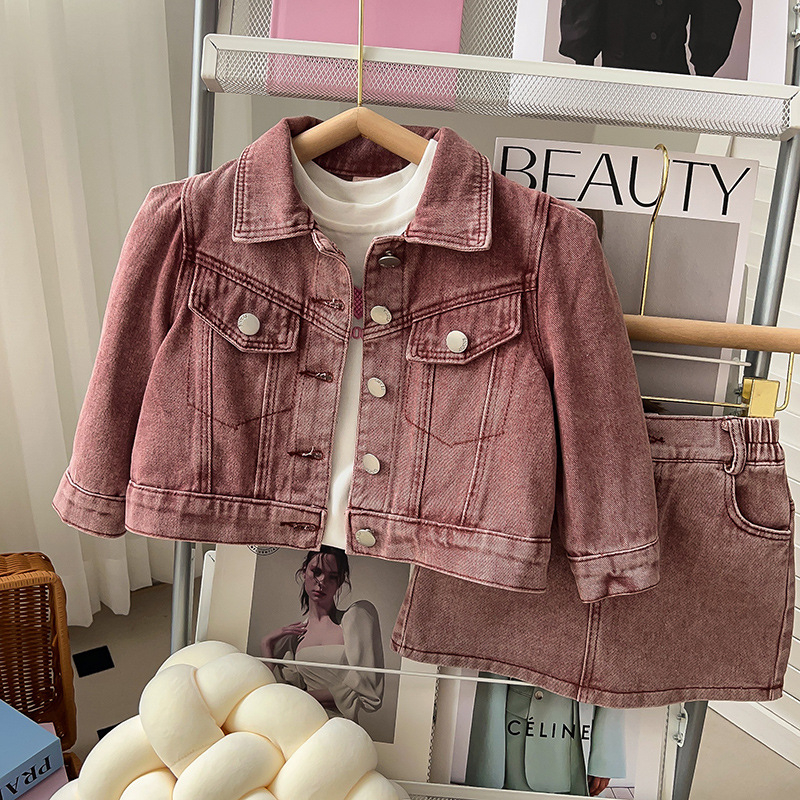 Dječji denimski set: jakna i suknja od denima, dva komada, korejski stil, 70% pamuk, za uzrast 3-8 godina
