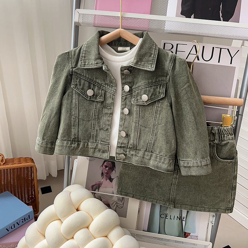 Dječji denimski set: jakna i suknja od denima, dva komada, korejski stil, 70% pamuk, za uzrast 3-8 godina