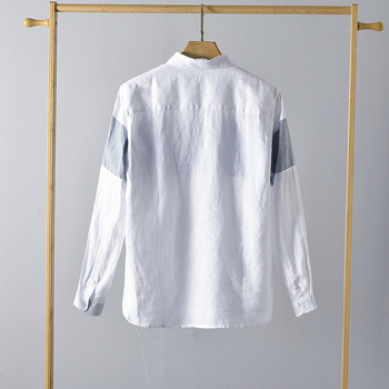 Férfi lenvászon ing, színblokkolt mintázat, hosszú ujjak, bő szabású