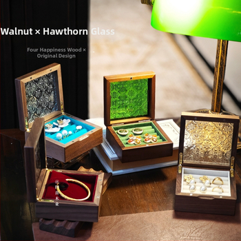 Ξύλινο κουτί κοσμημάτων από καρυδιά με γυάλινη οθόνη – μασίβ ξύλο, αποθήκευση κοσμημάτων, vintage στυλ, κουτί συσκευασίας, Κίνα