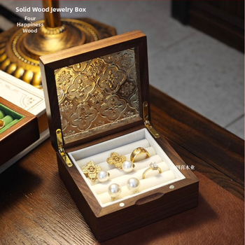 Ξύλινο κουτί κοσμημάτων από καρυδιά με γυάλινη οθόνη – μασίβ ξύλο, αποθήκευση κοσμημάτων, vintage στυλ, κουτί συσκευασίας, Κίνα