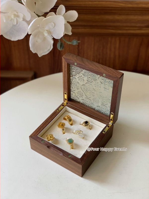 Ξύλινο κουτί κοσμημάτων από καρυδιά με γυάλινη οθόνη – μασίβ ξύλο, αποθήκευση κοσμημάτων, vintage στυλ, κουτί συσκευασίας, Κίνα