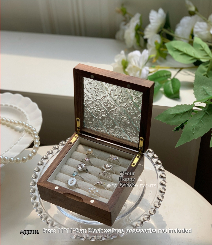 Ξύλινο κουτί κοσμημάτων από καρυδιά με γυάλινη οθόνη – μασίβ ξύλο, αποθήκευση κοσμημάτων, vintage στυλ, κουτί συσκευασίας, Κίνα