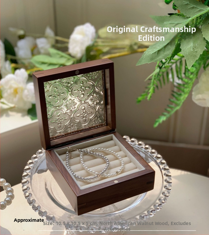 Ξύλινο κουτί κοσμημάτων από καρυδιά με γυάλινη οθόνη – μασίβ ξύλο, αποθήκευση κοσμημάτων, vintage στυλ, κουτί συσκευασίας, Κίνα