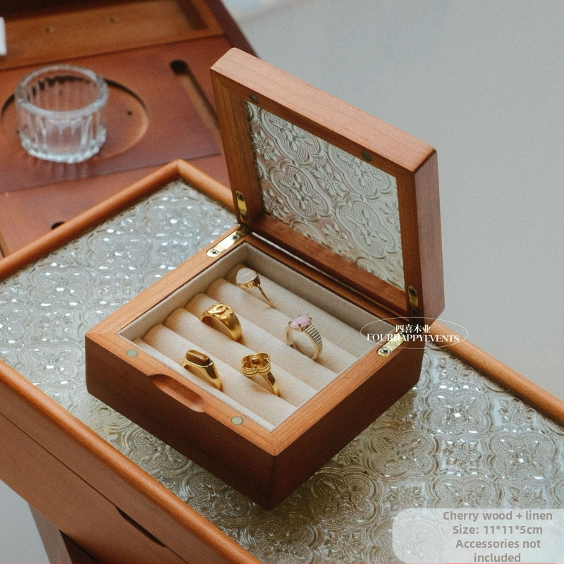 Ξύλινο κουτί κοσμημάτων από καρυδιά με γυάλινη οθόνη – μασίβ ξύλο, αποθήκευση κοσμημάτων, vintage στυλ, κουτί συσκευασίας, Κίνα