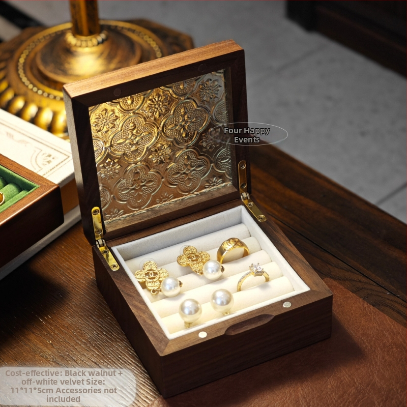 Ξύλινο κουτί κοσμημάτων από καρυδιά με γυάλινη οθόνη – μασίβ ξύλο, αποθήκευση κοσμημάτων, vintage στυλ, κουτί συσκευασίας, Κίνα