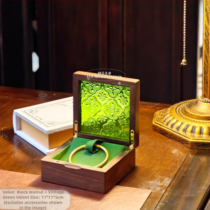 Ξύλινο κουτί κοσμημάτων από καρυδιά με γυάλινη οθόνη – μασίβ ξύλο, αποθήκευση κοσμημάτων, vintage στυλ, κουτί συσκευασίας, Κίνα