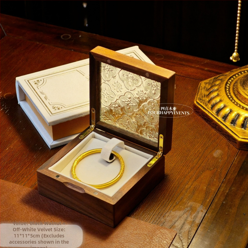 Ξύλινο κουτί κοσμημάτων από καρυδιά με γυάλινη οθόνη – μασίβ ξύλο, αποθήκευση κοσμημάτων, vintage στυλ, κουτί συσκευασίας, Κίνα