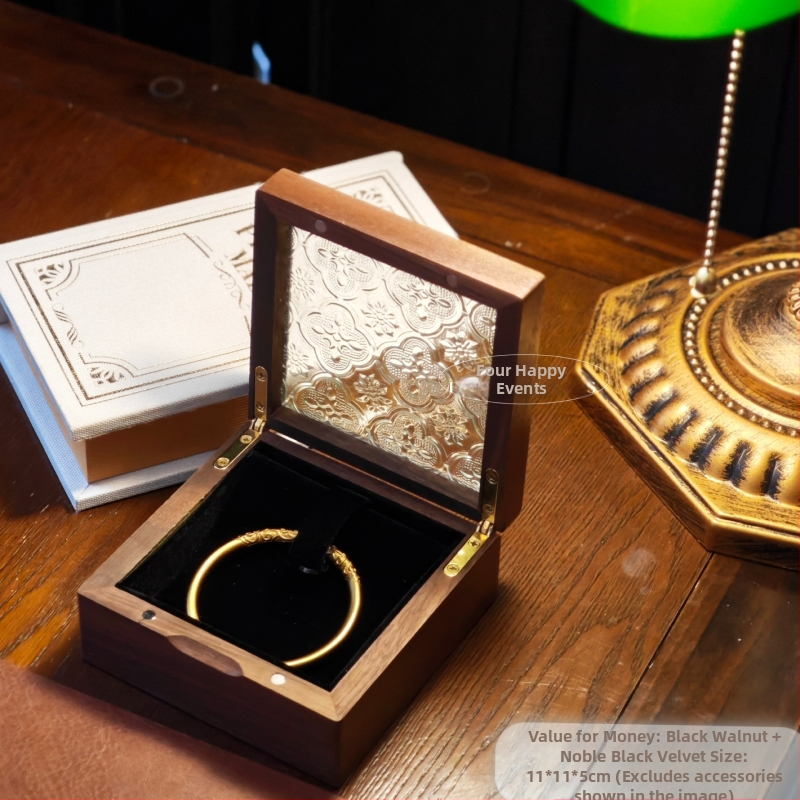 Ξύλινο κουτί κοσμημάτων από καρυδιά με γυάλινη οθόνη – μασίβ ξύλο, αποθήκευση κοσμημάτων, vintage στυλ, κουτί συσκευασίας, Κίνα