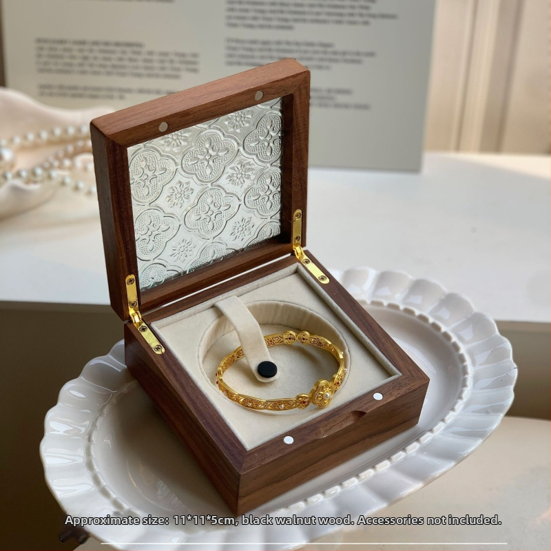 Ξύλινο κουτί κοσμημάτων από καρυδιά με γυάλινη οθόνη – μασίβ ξύλο, αποθήκευση κοσμημάτων, vintage στυλ, κουτί συσκευασίας, Κίνα