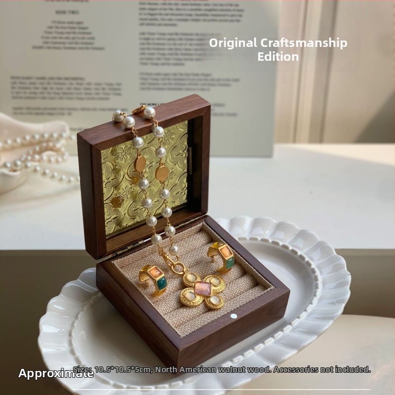 Ξύλινο κουτί κοσμημάτων από καρυδιά με γυάλινη οθόνη – μασίβ ξύλο, αποθήκευση κοσμημάτων, vintage στυλ, κουτί συσκευασίας, Κίνα